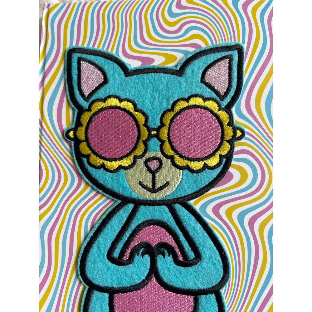 Fab Finds Cat Patch Journal Notebook Colorful Embroidered Wavy Pattern NEW Lined - Picture 2 of 7